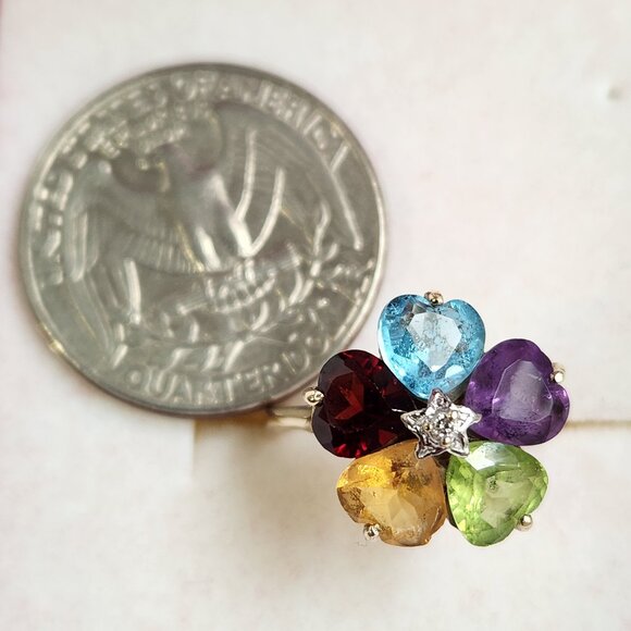 Real 1980's VTG 14K Solid Gold Orig Natural Multi-Gem Diamond 2.65g Sz 7 90s - Picture 10 of 14